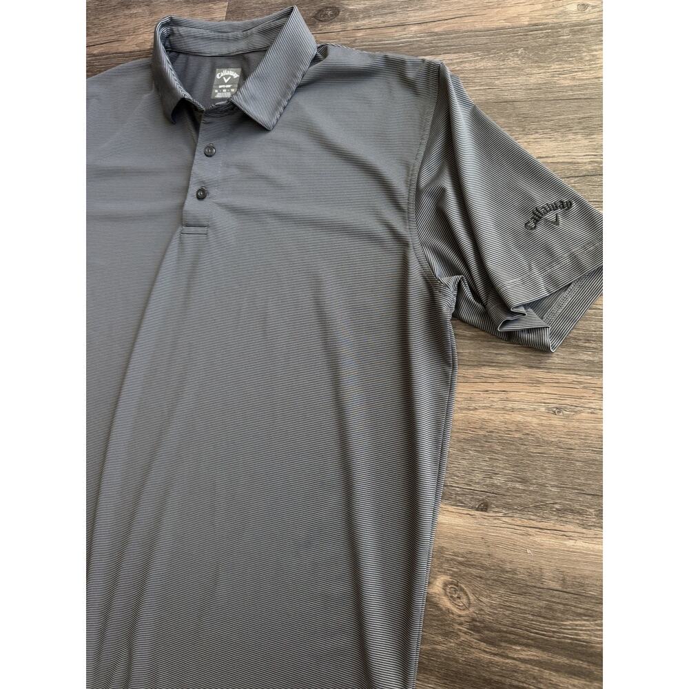 Callaway Opti-Dri Polo Shirt Men XL Black Gray Striped Golf Moisture Wicking